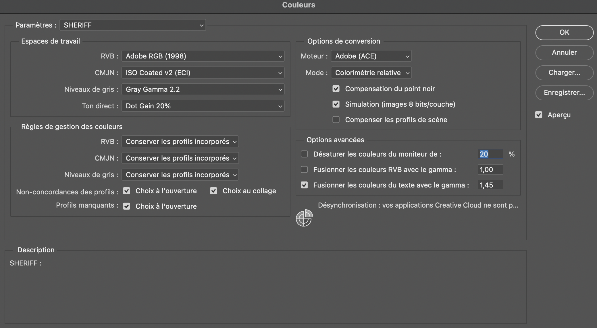 Solved reload color settings after a cleaning Adobe